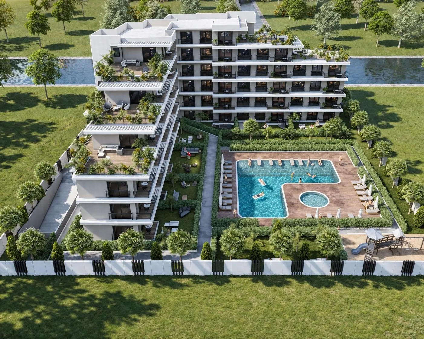 Poolgarten mit Jacuzzi von oben